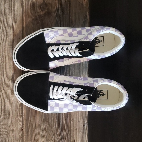 New Vans Old Skool Floral Check Lavender Purple White Black Sneakers - Picture 8 of 10